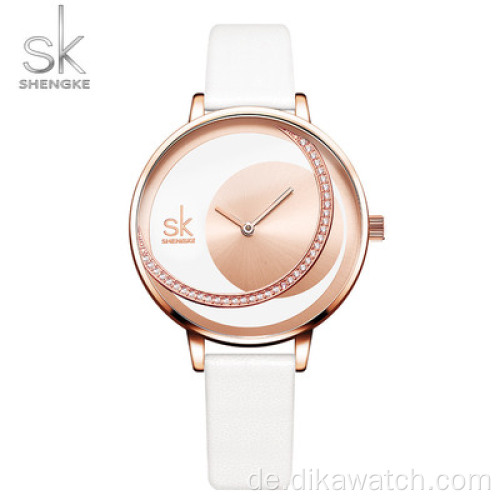 Heißer Verkauf SK 0088 Diamant Damenuhr 2021 Sonnenmuster Uhrenarmbänder Mesh Gürtel Leder Typ Quarz Damenuhren